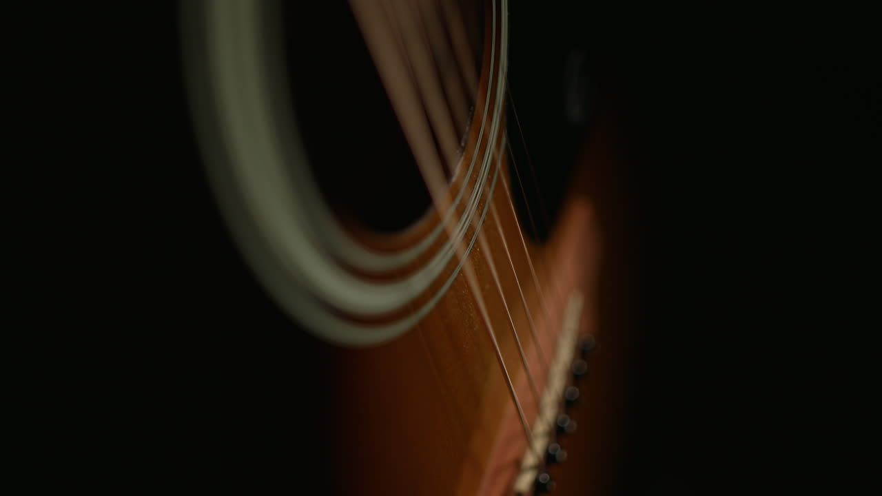 Tilt down from guitar neck to the body. Shallow depth of field