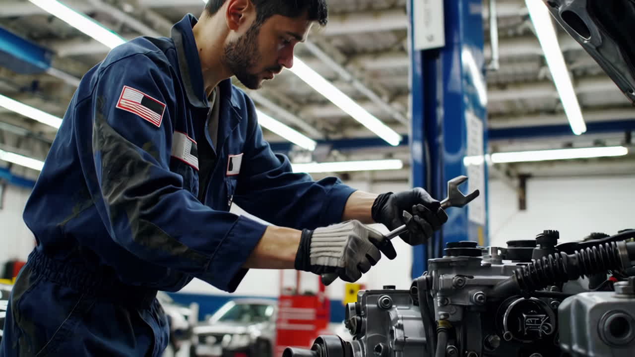 mecánico de automóviles que trabaja en un motor de automóvil