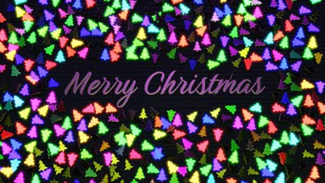 tarjeta de navidad con guirlanda multicolor, bombillas en forma de árbol de navidad en el avión. hermosa composición de año nuevo en bucle. bandera de año nuevo, guirlanda de neón o juguetes de navidad en forma de árboles de navidad