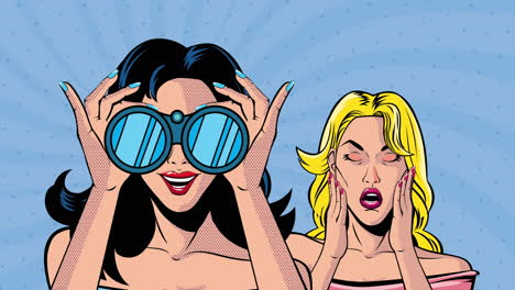 dos mujeres mirando a través de binoculares