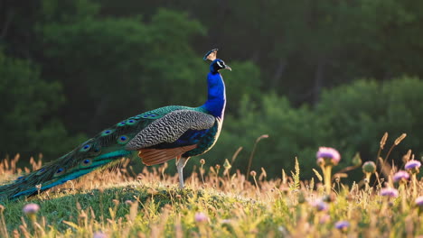 vibrant peacock in a grassy field