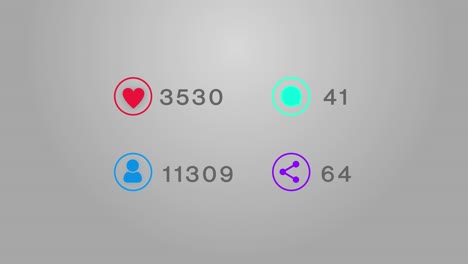 like share comment counters on a social media site 4k 3d green screen loop animation followers
