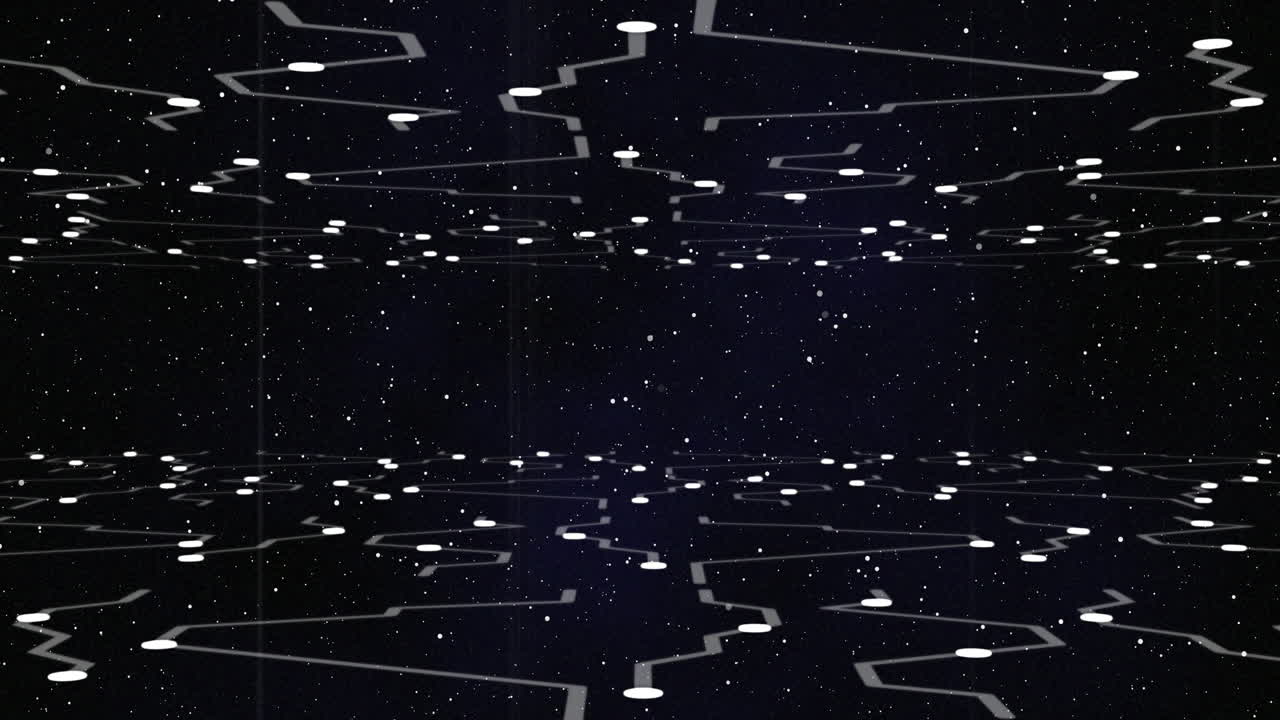 Animation of glowing white points with light trails moving on night sky with stars