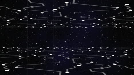 animación de puntos blancos brillantes con rastros de luz que se mueven en el cielo nocturno con estrellas