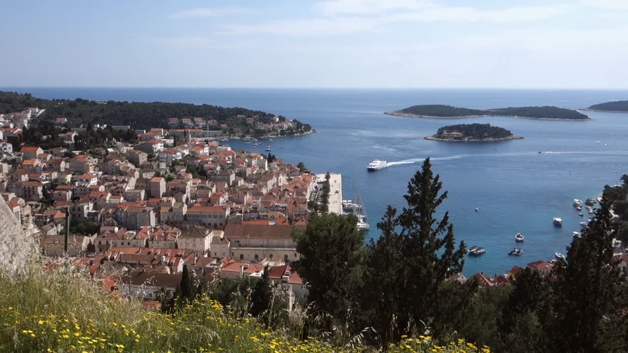 panoramic view of the ancient town of Hvar on the Adriatic coast of Croatia, from the fort