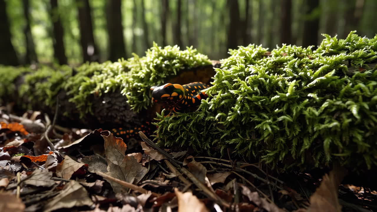 Black and Orange Frog in Forest Moss