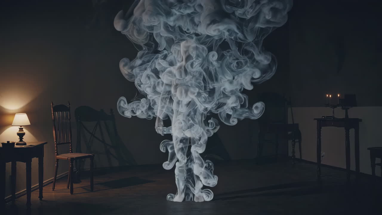 figura de humo fantasmal en una habitación vieja