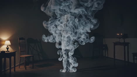 ghostly smoke figure in an old room