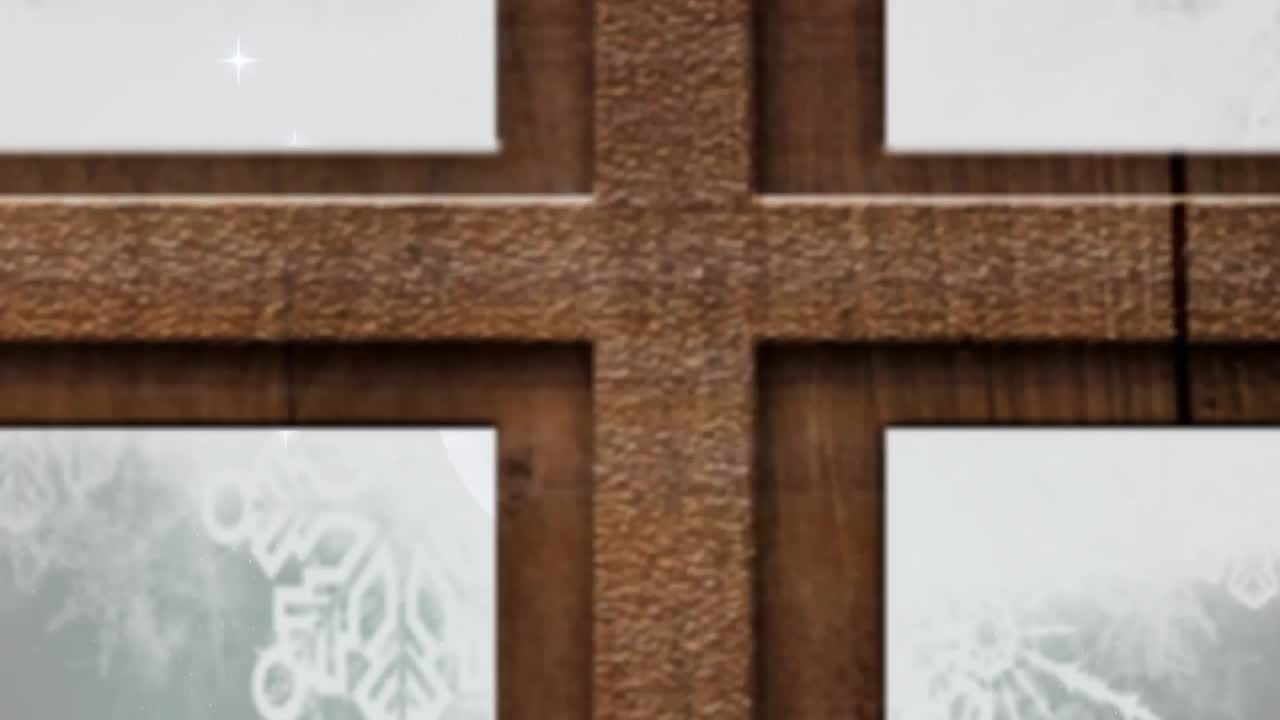 창문 을 통해 볼 수 있는 달 위 에 내리는 눈 의 애니메이션