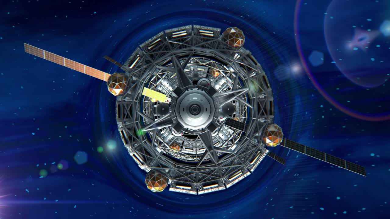 공상과학 우주선의 문으로 날아가는 공간의 휘어짐, 녹색 스크린, 3d 애니메이션의 배경