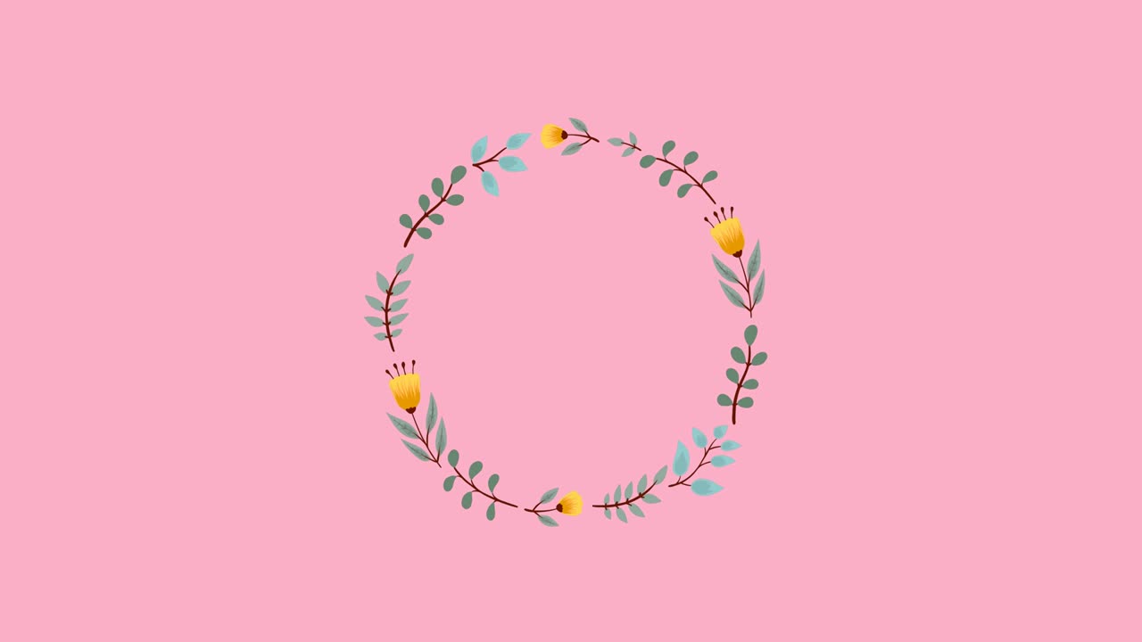 분홍색 배경에 반 ⁇ 이는 블롭과 꽃을 가진 프레임에서 판매 텍스트의 애니메이션