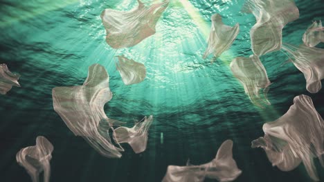 underwater plastic bags trash in the ocean (loop)