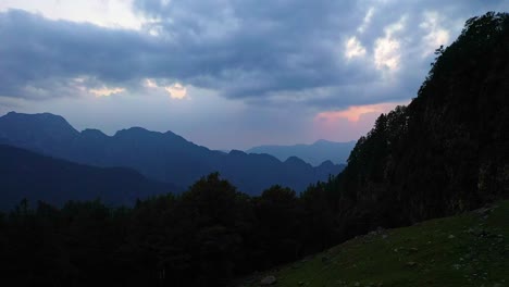 beautiful silhouette of mountains in parvati valley india - aerial shot