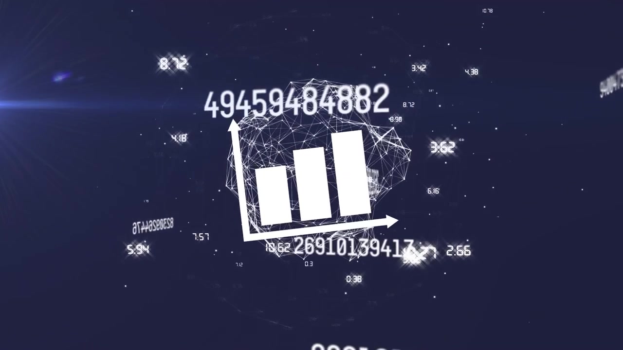 Animation of number count on red circle over interface with data processing on blue
