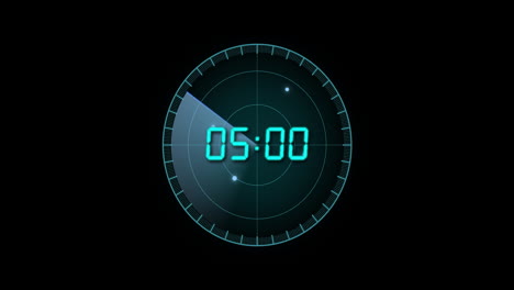 animación de temporizador de reloj digital azul cambiando en círculo sobre fondo negro