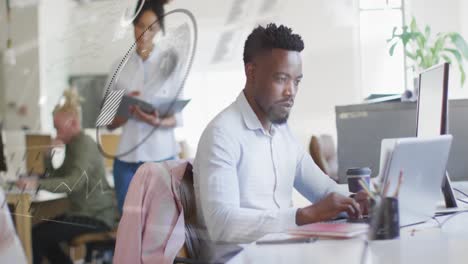 animation of data processing over diverse business people in office