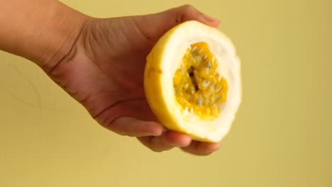 passion fruit yellow background. tropical fruit