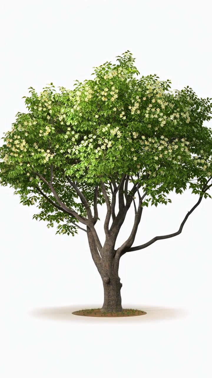 Albero fiorito che cambia stagione dalla primavera all'estate