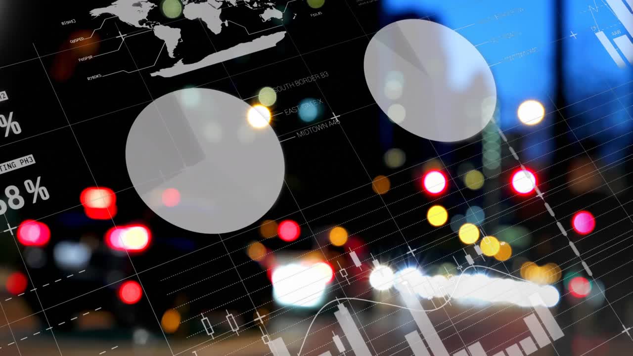 도시 풍경에 대한 통계 및 데이터 처리의 애니메이션