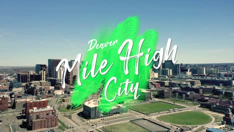 motion graphic displays mile high city on top of aerial footage of denver