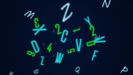 animation of numbers and letters changing on blue background