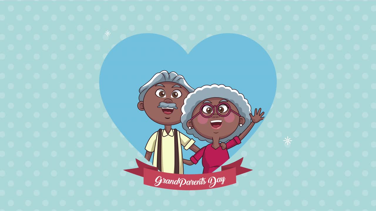 happy grandparents day lettering with afro couple in heart