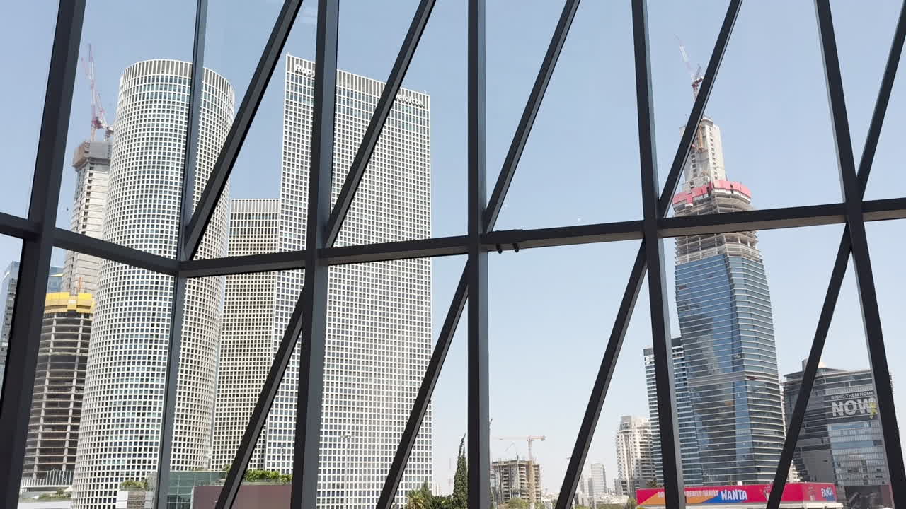 Tel Aviv skyline view through window frame