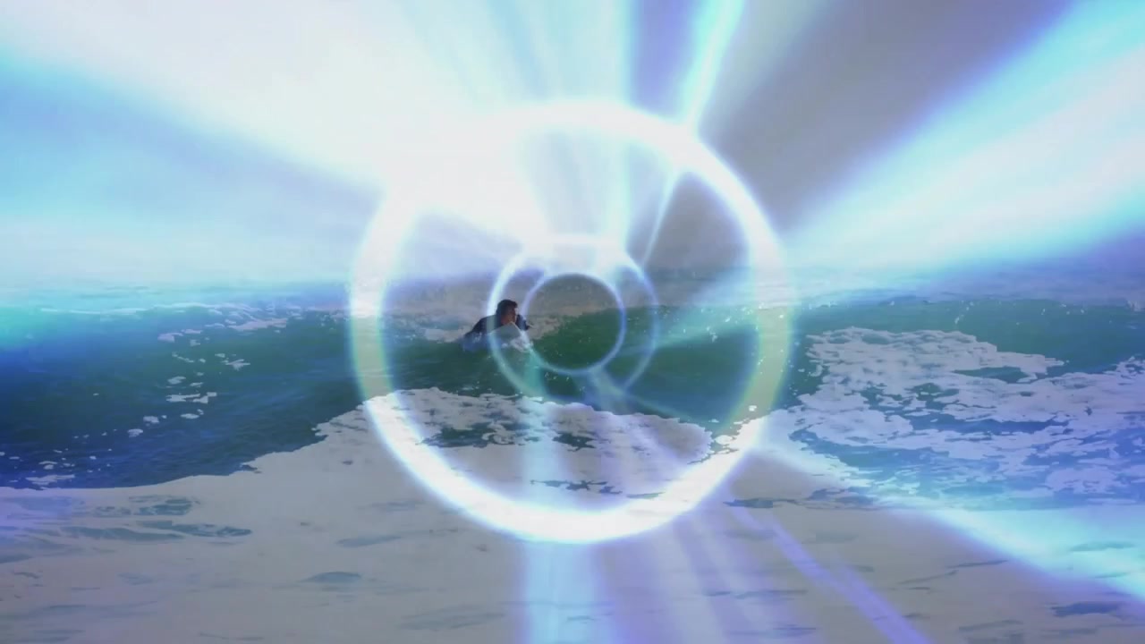 Surfer paddling swell, catching crest and riding tech rings erupting, contracting around surfboard