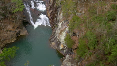 aerial shot of waterfalls at a gorge in georgia