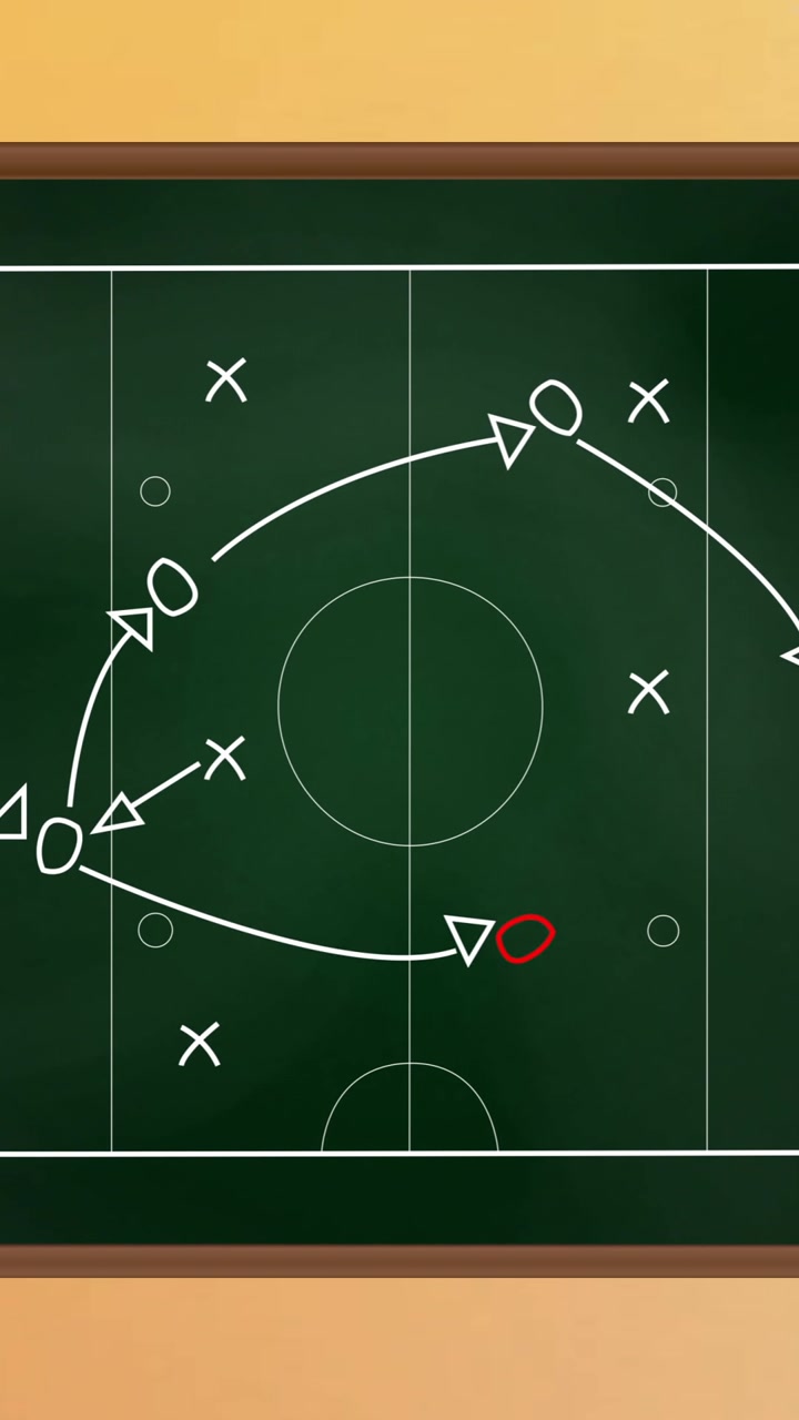 Animation of game plan with arrows, circles and x signs on sports court