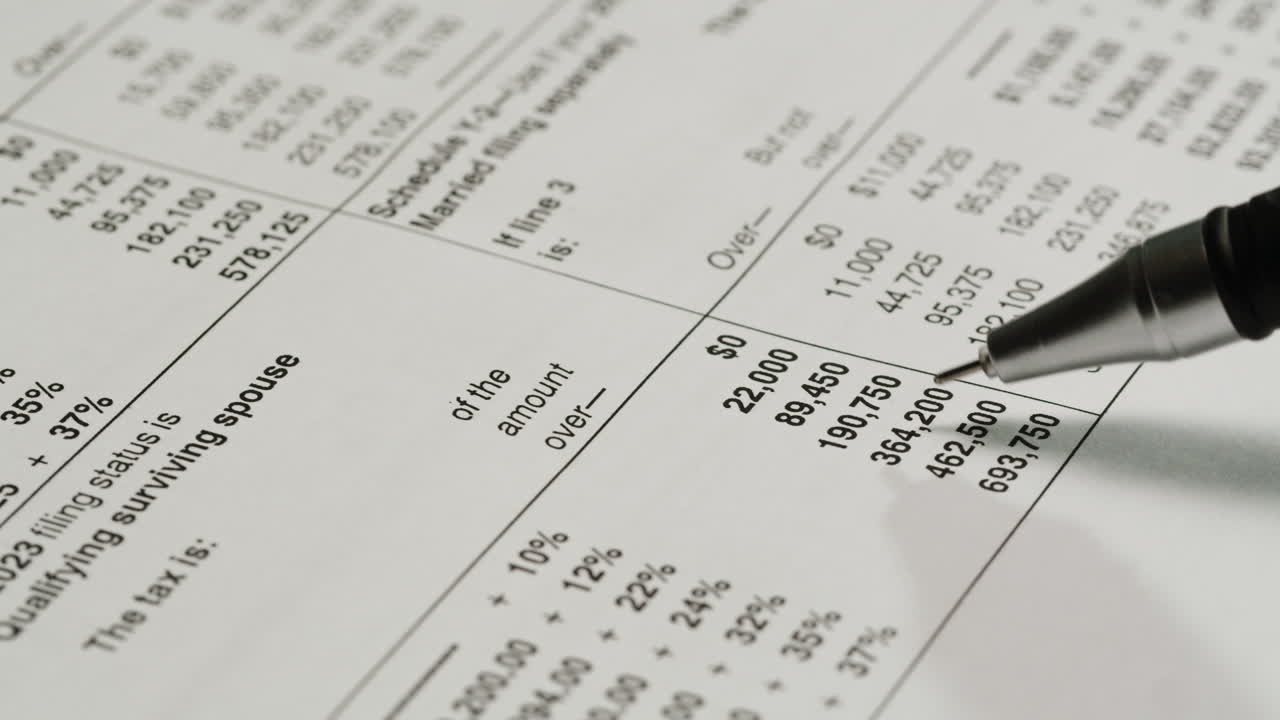 Pen Pointing to Financial Numbers on a Tax Document