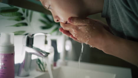 teenage boy washing his face