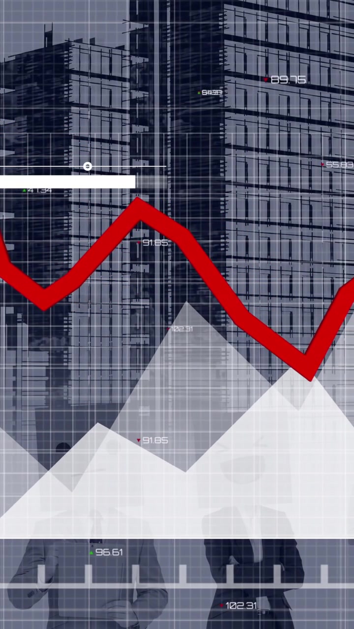 Animation of statistical data processing over tall bindings against grey background