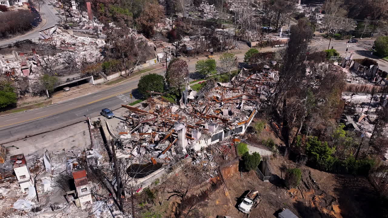 Aerial View of Devastation After a Wildfire, Showing Residential Areas Reduced to Rubble