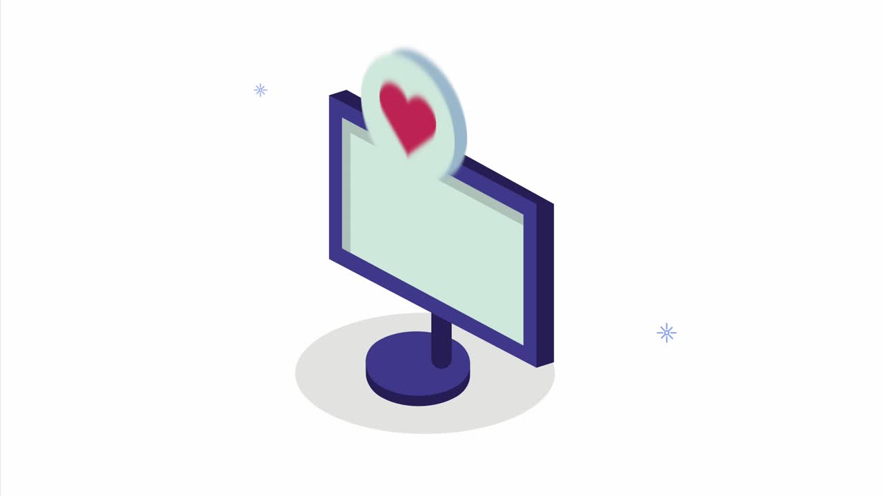 desktop computer with heart animation