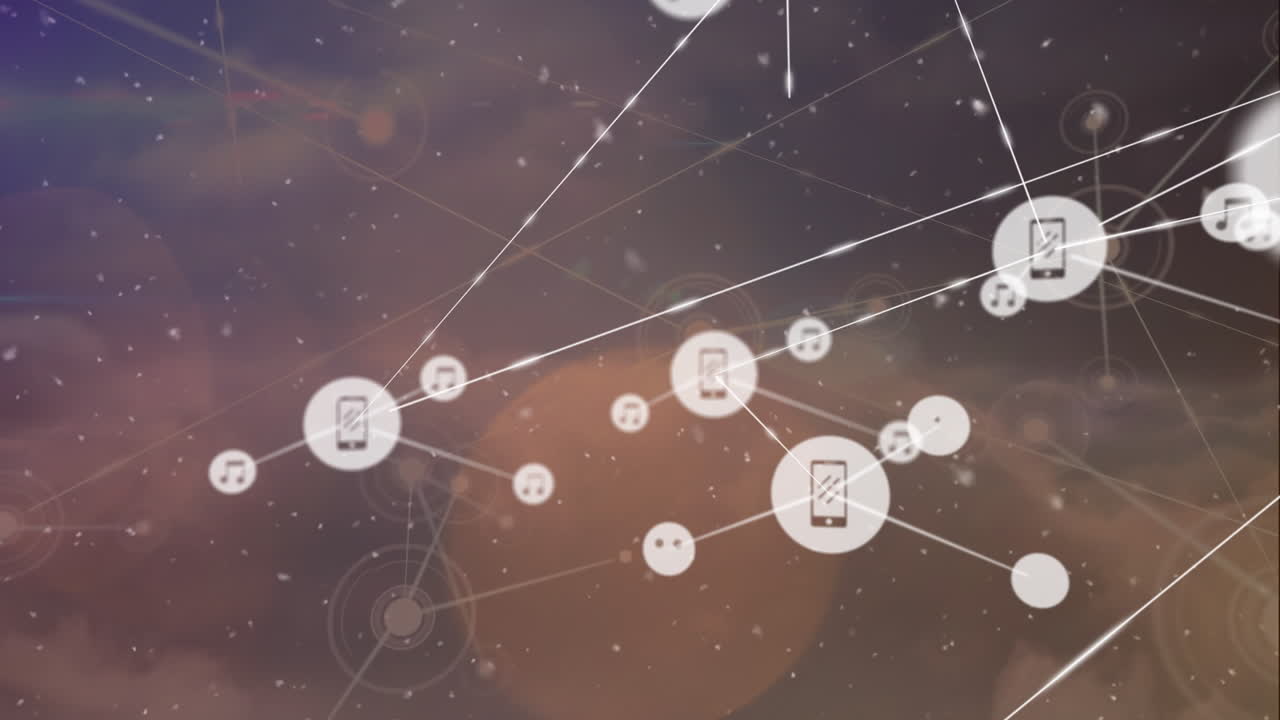 구름 배경 위의 아이콘으로 연결 네트워크의 애니메이션