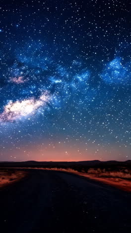 a dark sky with a road in the middle and a large amount of stars. the stars are scattered all over the sky and the road is empty