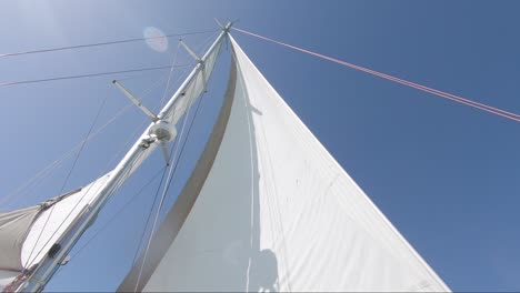 looking up on a sail on a sailing boat during a beautiful sunny day at sea