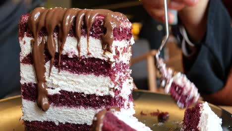 a delicious slice of red velvet cake