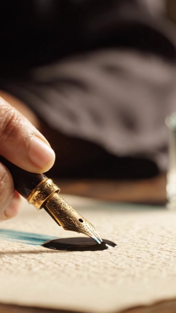 Creare opere d'arte con l'inchiostro: catturare la precisione di un pennello mentre scivola su carta texturizzata, mostrando la bellezza della passione artistica