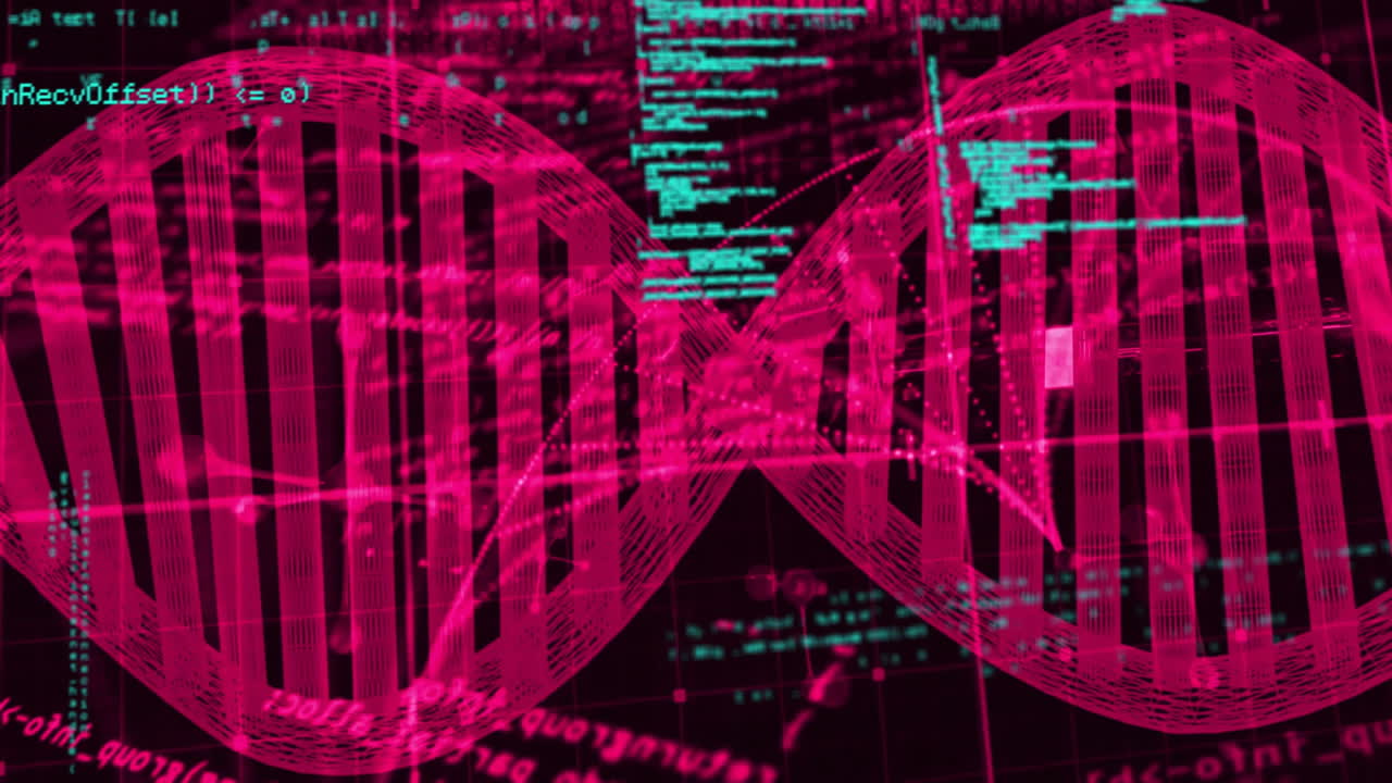 animación del procesamiento de datos sobre la cadena de adn
