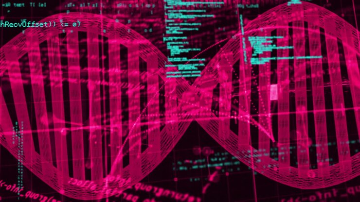 Animation af databehandling over DNA-streng