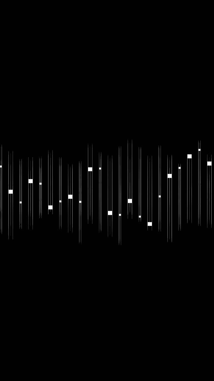 Abstract animation of white vertical bars and lines moving, seamless loop for social media on black background