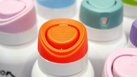 close-up of spray bottle caps