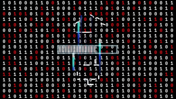 Binary code with digital lock and key animation over black background