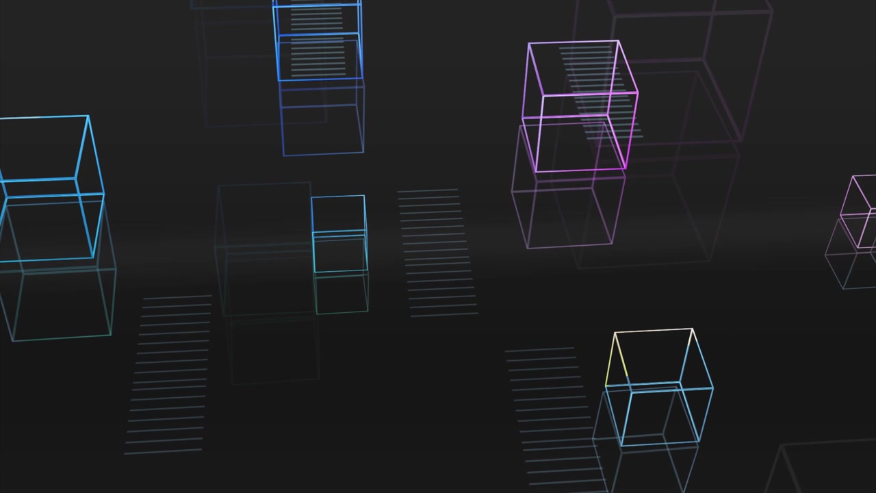 Seamless Loop of Colorful Wireframe Cubes on Dark Background