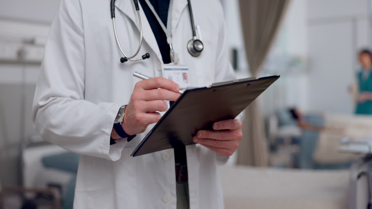 Doctor hands, documents and writing in medical