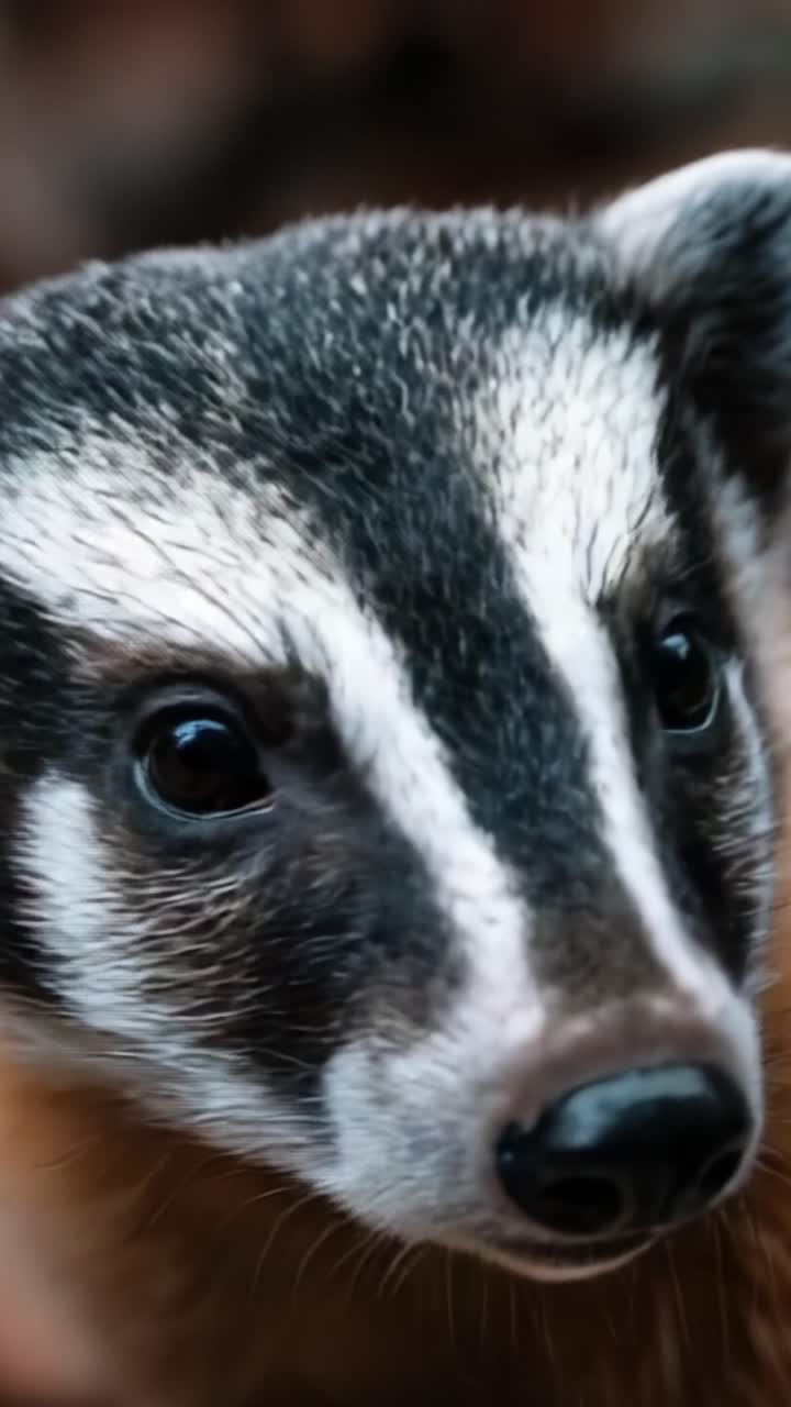 Um Encontro Próximo com um Texugo Revelando Seus Traços Faciais Intrincados e Olhos Expressivos, Capturando a Essência da Vida Selvagem na Natureza.