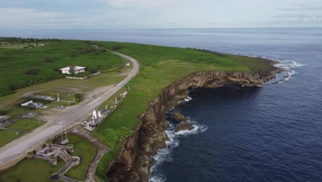 drone shot of banzai cliff with waves crashing on rocks