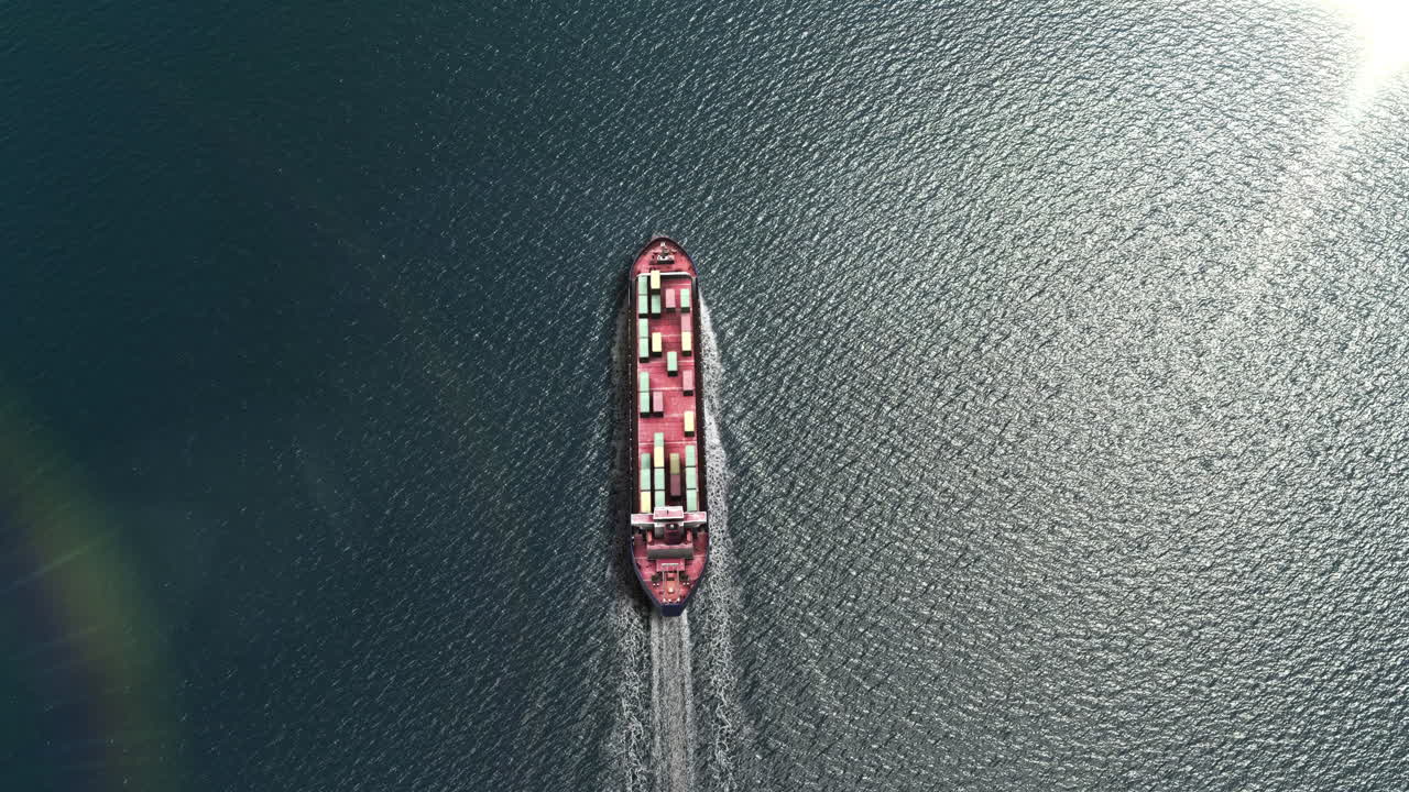 Aerial View of a Container Ship on the Ocean